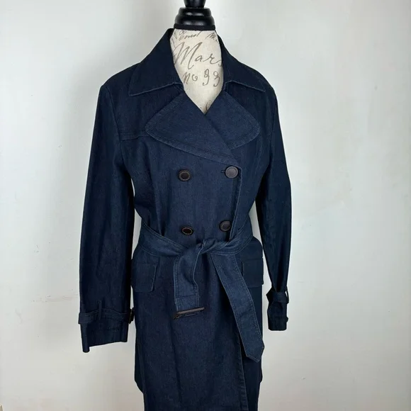 FOCUS-2000 Denim Trench Coat-fully lined/belted-Woman’s 14-EUC - Picture 12 of 14